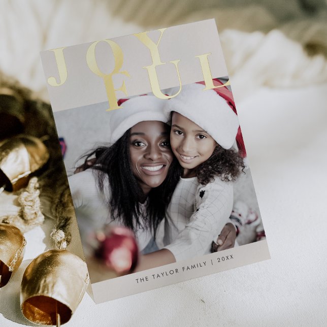 Carte De Vœux En Aluminium LOTTIE Gold Foil Photo Simple Joyeux Noël (LOTTIE Gold Foil Photo Simple Joyful Christmas Foil Holiday Card)