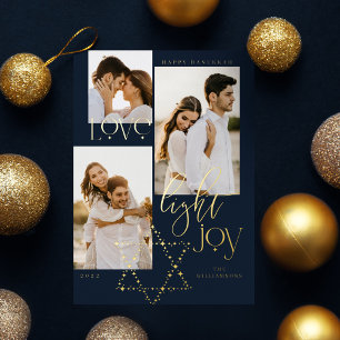 Carte De Vœux En Aluminium Love Light Joy Star David Hanoukka 3 Photo Collage