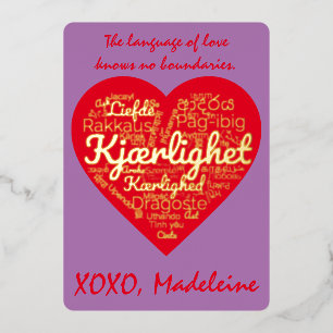 Carte De Vœux En Aluminium LOVE traduit en 50 langues Saint Valentin