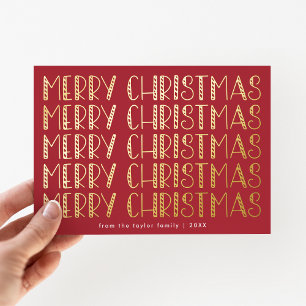 Carte De Vœux En Aluminium LUCY Red Gold Foil Amusant Famille Joyeux Noël