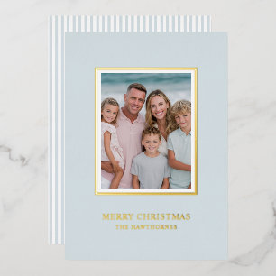 Carte De Vœux En Aluminium Lumière de photo de Noël élégante bleu poussiéreux