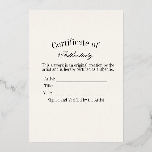 Carte De Vœux En Aluminium Luxury Certificate of Authenticity Sticker | Ivory (Recto)
