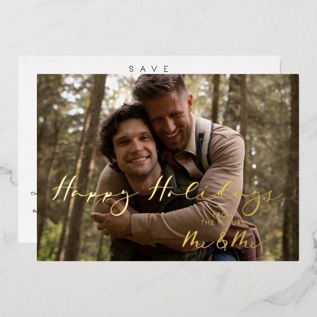 Carte De Vœux En Aluminium Luxury Real Golden Future Mr & Mr Christmas Couple (Recto/Verso)