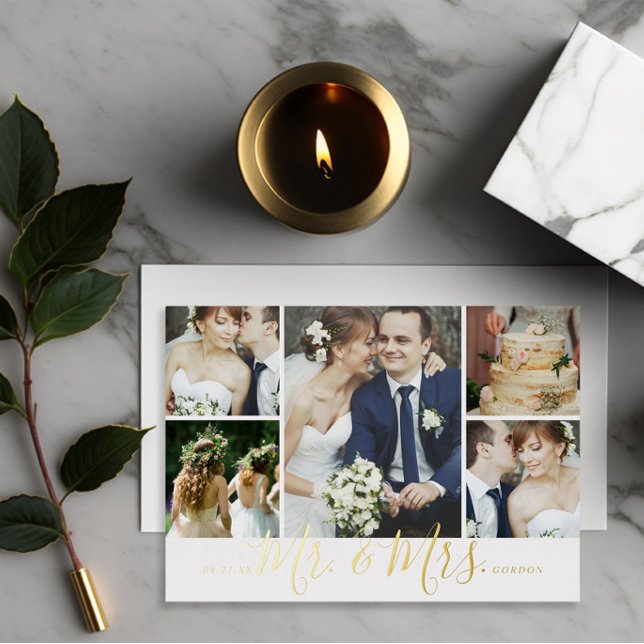 Carte De Vœux En Aluminium M. et Mme 5 Mariage photo Merci Foil Card (Créateur téléchargé)
