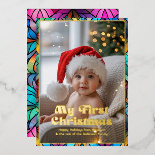 Carte De Vœux En Aluminium Ma première photo de bébé de Noël en verre teinté