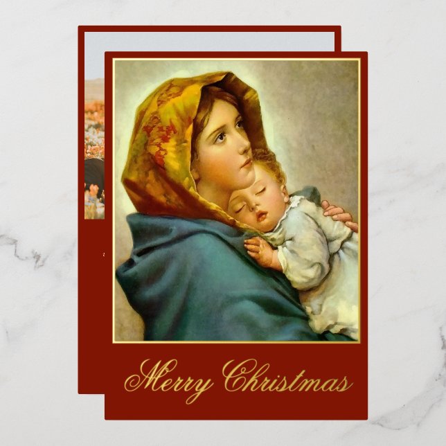 Carte De Vœux En Aluminium Madonna & Enfant Noël religieux avec photo (Recto/Verso)
