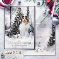 Magie de Noël, Merle Bleu Rough Collie & Agneaux -