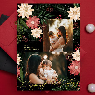 Carte De Vœux En Aluminium Magnificence de Poinsettia de Noël Photo Collage