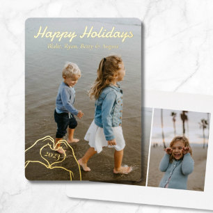 Carte De Vœux En Aluminium Main du coeur Photo de famille personnalisée 3 Or