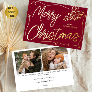 Carte De Vœux En Aluminium Main tirée Holly Berry Bourgogne 2 Photo Noël