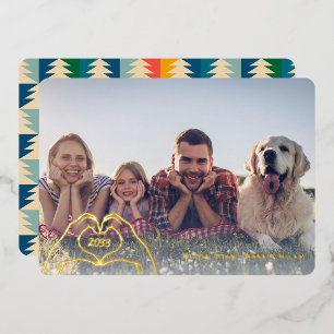 Carte De Vœux En Aluminium Mains du coeur Arbres rétro Personnalisé Une photo