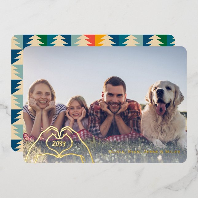 Carte De Vœux En Aluminium Mains du coeur Arbres rétro Personnalisé Une photo (Recto/Verso)