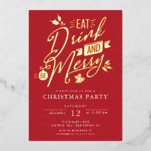 Carte De Vœux En Aluminium Mangez Boire & Soyez Joyeux Noël Party