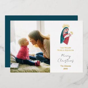 Carte De Vœux En Aluminium Maria religieuse & bébé Jésus Noël Foil Holida