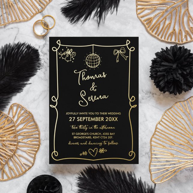 Carte De Vœux En Aluminium Mariage de doodle Whimsical français tiré à la mai (Créateur téléchargé)