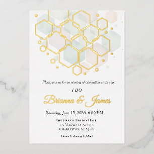 Carte De Vœux En Aluminium Mariage en nid d'abeille Or Feuille Moderne Géomé