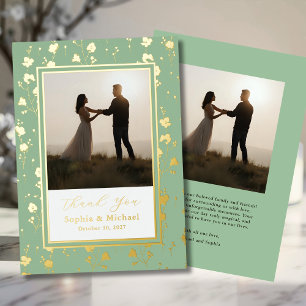 Carte De Vœux En Aluminium Mariage Floral Merci 2 Photo Sage Vert Or