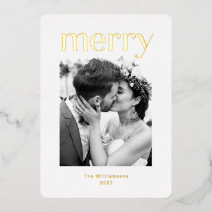 Carte De Vœux En Aluminium Mariage minimaliste de Noël Photo Blanc Or
