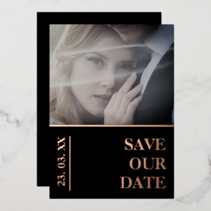 Carte De Vœux En Aluminium Mariage Photo Or Rose Noir Épargnez La Date