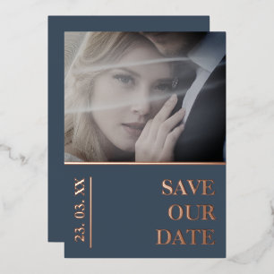 Carte De Vœux En Aluminium Mariage Royal Blue et Gold Photo Enregistrer la da