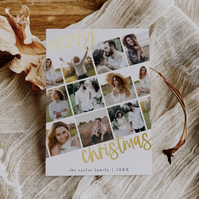 Carte De Vœux En Aluminium MARIAH Gold Foil Fun Multi Photo Christmas (MARIAH Gold Foil Fun Multi Photo Christmas Foil Holiday Card)