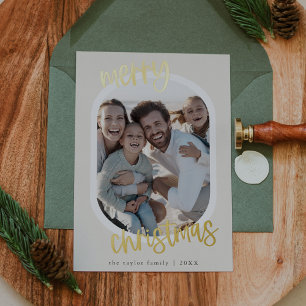 Carte De Vœux En Aluminium MARIAH Gold Foil Retro Family Fun Christmas Photo