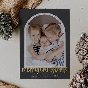 Carte De Vœux En Aluminium MARIAH Grey Foil Arch Famille Photo Joyeux Noël