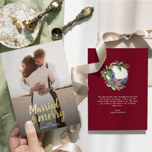 Carte De Vœux En Aluminium Marié & Joyeux Mariage Merci Noël Photo