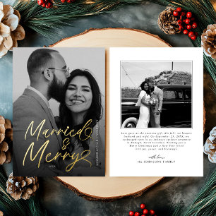 Carte De Vœux En Aluminium Marié moderne et Joyeux Script de Noël