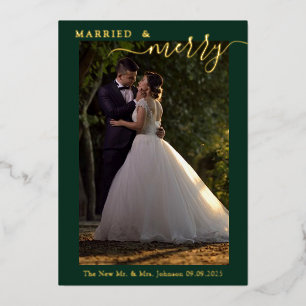Carte De Vœux En Aluminium Mariés & Joyeux Couple's 1ère Photo de Noël en Or