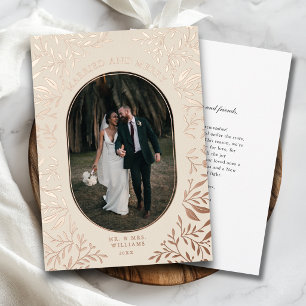 Carte De Vœux En Aluminium "Mariés & Joyeux" Photo Botanique Crème Chaude