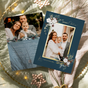 Carte De Vœux En Aluminium Marine Bleu Vert Vintage Noël Deux photos