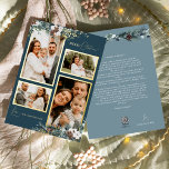 Carte De Vœux En Aluminium Marine Blue Green Vintage Four photo Collage<br><div class="desc">Bienvenue dans notre magnifique design de carte de vacances Marine Blue Greenery Vintage Four Photo Collage Foil, où le charme vintage et l'élégance moderne. Cette conception est composée d'une végétation d'aquarelle complexe et d'une calligraphie subtilement élégante avec une typographie simple, capturant l'essence de l'esprit traditionnel et rustique cottage core. Avec...</div>