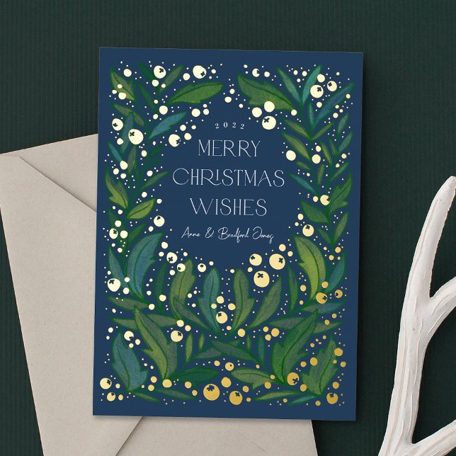 Carte De Vœux En Aluminium Marine Blue Green Wreath Joyeux Noël (Créateur téléchargé)