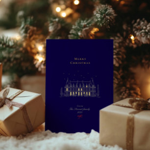 Carte De Vœux En Aluminium Marine & Gold élégant Joyeux Noël chic