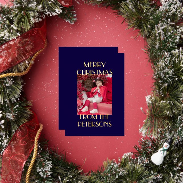 Carte De Vœux En Aluminium Marine moderne Elegant Joyeux Noël Photo Or (Insitu)