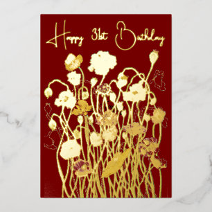 Carte De Vœux En Aluminium Maroon & Gold Wild Poppy Aquarelle vieilli Anniver