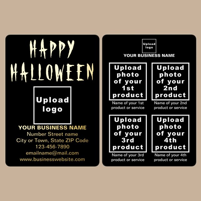 Carte De Vœux En Aluminium Marque Black Business pour Halloween (Black business brand with products or services on Halloween foil holiday card.)