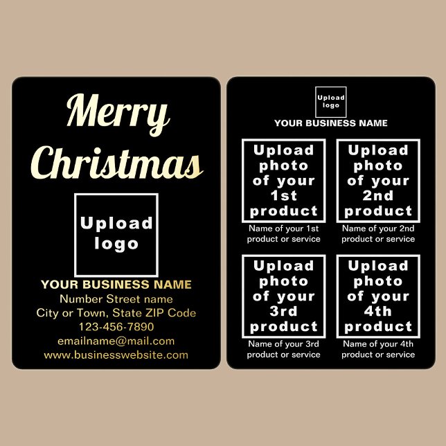 Carte De Vœux En Aluminium Marque Black Business pour Noël (Black business brand with products or services on Christmas foil holiday card.)
