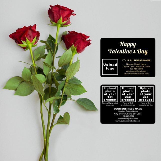 Carte De Vœux En Aluminium Marque Black Business sur le rectangle Valentine (Black business brand on Valentine rectangle foil holiday card. Front and back sides.)