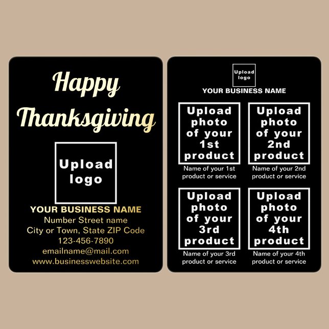 Carte De Vœux En Aluminium Marque Black Business sur Thanksgiving (Black business brand with products or services on Thanksgiving foil holiday card.)