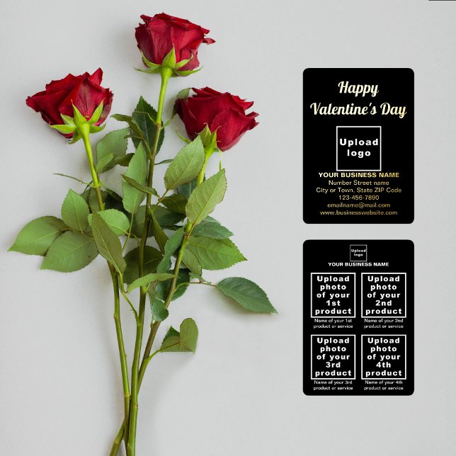 Carte De Vœux En Aluminium Marque Black Business sur Valentine (Black business brand on Valentine foil holiday card. Front and back sides.)