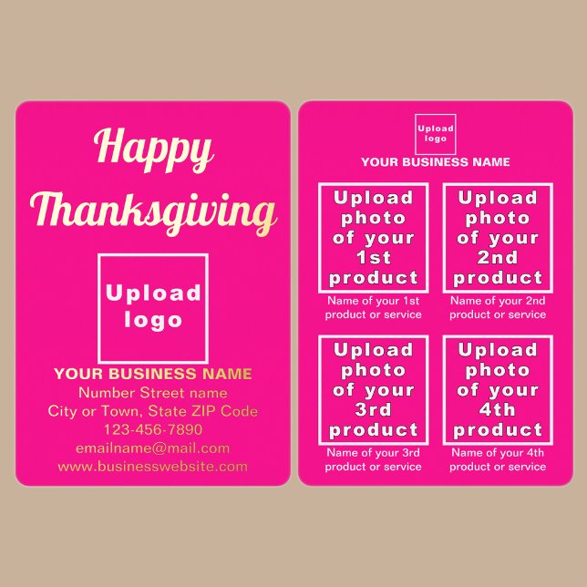 Carte De Vœux En Aluminium Marque commerciale rose sur Thanksgiving (Pink business brand with products or services on Thanksgiving foil holiday card.)