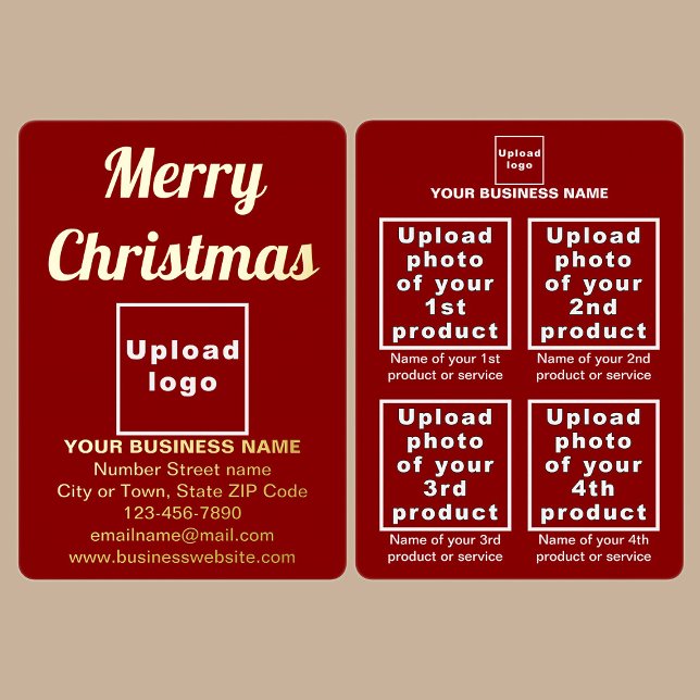 Carte De Vœux En Aluminium Marque Red Business à Noël (Red business brand with products or services on Christmas foil holiday card.)