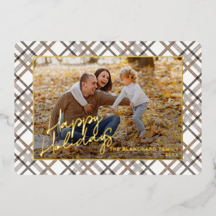 Carte De Vœux En Aluminium Marron Taupe Beige Moderne Élégant à carreaux avec