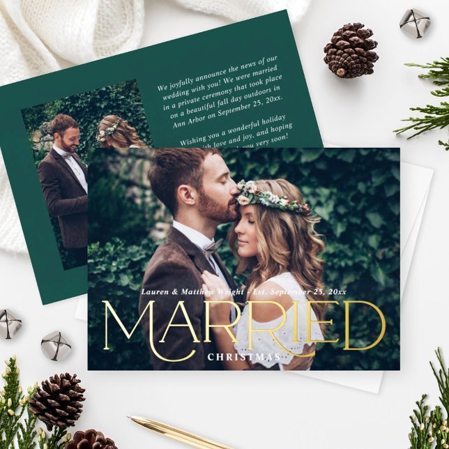 Carte De Vœux En Aluminium Marry Christmas Elegant Gold Mariage Photo (Créateur téléchargé)