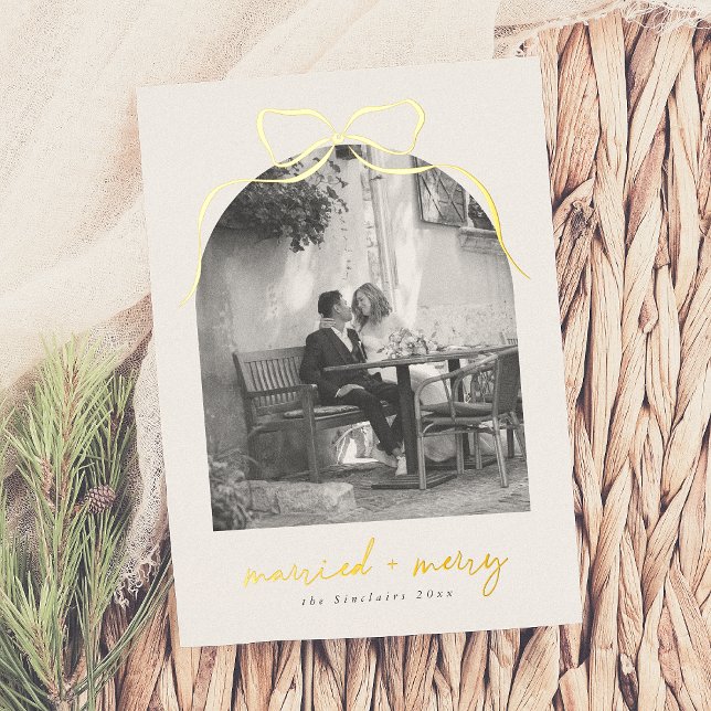 Carte De Vœux En Aluminium Marry & Merry Whimsical Bow Arch Photo Noël (Créateur téléchargé)