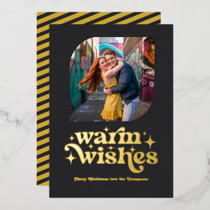 Carte De Vœux En Aluminium Matte Black & Gold Moderne Retro Photo de Noël