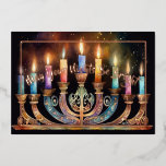 Carte De Vœux En Aluminium May Your Nights Be Bright Menorah Colorful Candle<br><div class="desc">May Your Nights Be Bright Menorah Colorful Candles Watercolor Painting of Menorah with Colorful Candles</div>