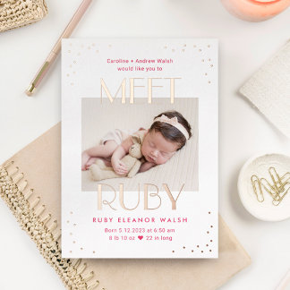 Carte De Vœux En Aluminium Meet Baby Foil Moderne Faire-part de naissance béb